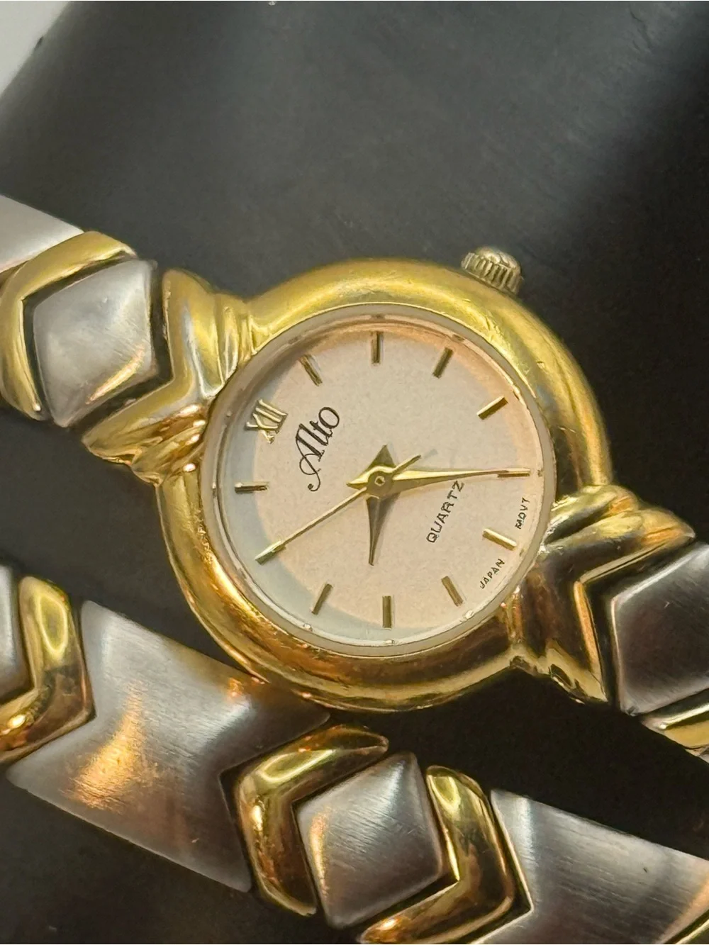 Vintage Alto Watch & Bracelet Set Two Tone Gold Silver Chevron Chain Link
